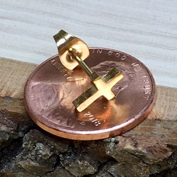 Minimalist Gold Cross Earrings - Picture 6 of 8